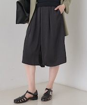 シックサテンハーフパンツ/ワイドキュロット/ウエストゴム