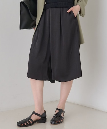 シックサテンハーフパンツ/ワイドキュロット/ウエストゴム