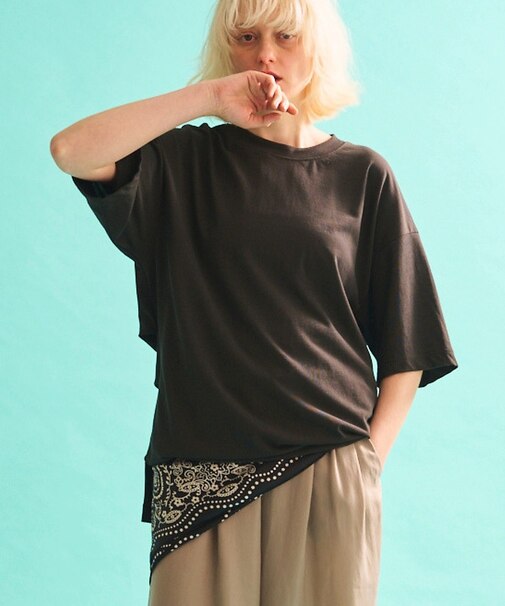コットンバックドレープTシャツ/セミロング丈