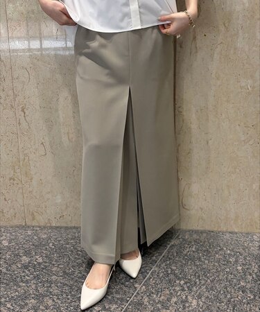 【防しわ】【梳毛調ストレッチ素材】ダブルタックフロントスリットタイトスカート