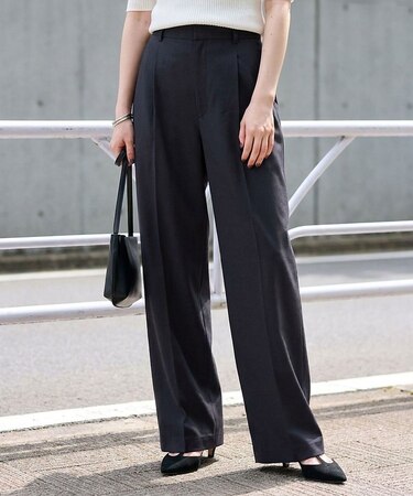 麻混ワンタックワイドストレートパンツ