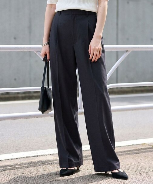 麻混ワンタックワイドストレートパンツ