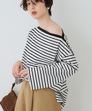 ボーダーボートネックカットソー/ロングスリーブTシャツ