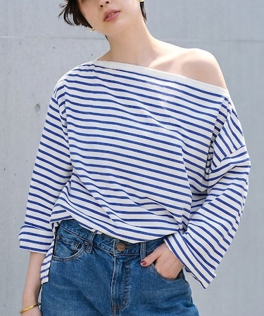 ボーダーボートネックカットソー/ロングスリーブTシャツ