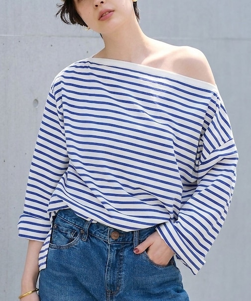 ボーダーボートネックカットソー/ロングスリーブTシャツ