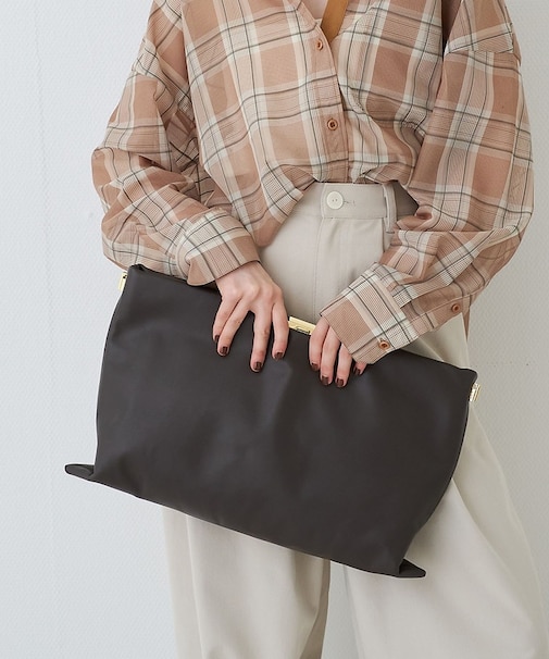 【PUNTI. / プンティ】3WAYレザークラッチバッグ/ショルダー付き/GR