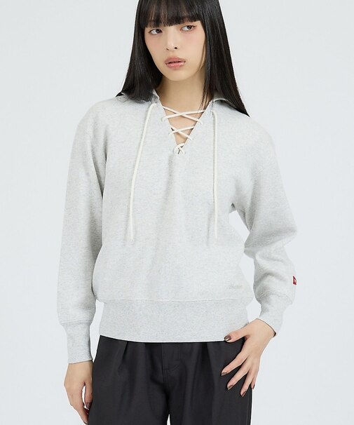 【Healthknit/ヘルスニット】クラシックスウェット レースアップカラー長