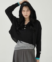 【DISCUS/ディスカス】ワッフルヘンリーネックフェイクレイヤードフードロンT