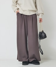 【人気追加】ストレッチダンボールタックワイドパンツ