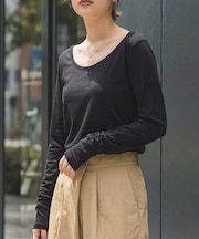 前後2wayシャーリングスリーブプルオーバー/ロングスリーブTシャツ