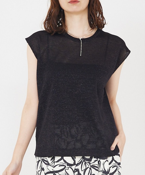 【大人の上品なシアー】ラメクルーネックニット