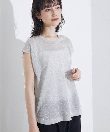 【大人の上品なシアー】ラメクルーネックニット