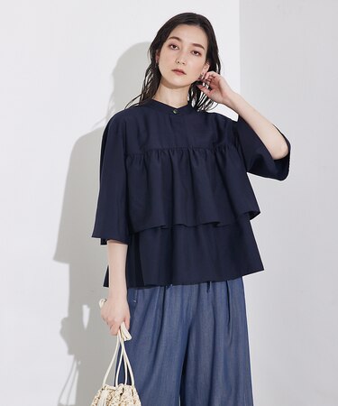 【接触冷感＆UVカット】ブライトローンフレアブラウス