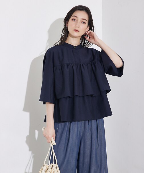 【接触冷感＆UVカット】ブライトローンフレアブラウス