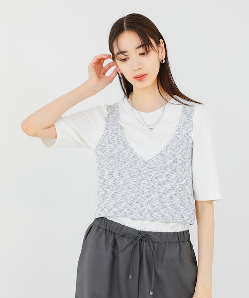 itimi ニットキャミソール　フランス古着 France Vintage❤︎異素材 ニット×レース キャミソール itimi