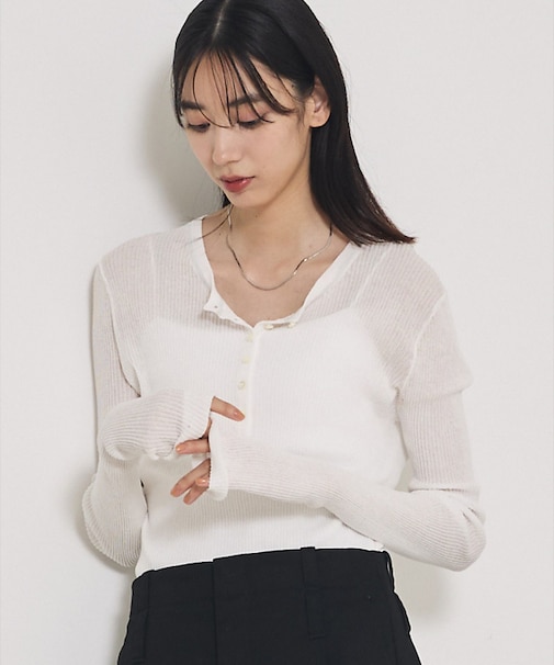 ヘンリーネックシアーリブニット