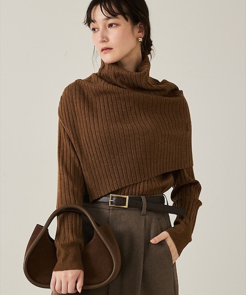 ご好評につき再入荷!【新色追加!25AW】アシメスヌードリブニット/スヌード取り