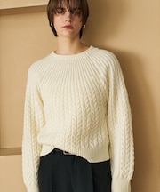 ケーブルボトルネックニット