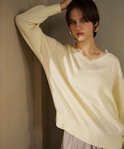 Vネックレース付きニット