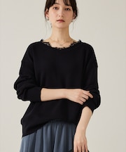 Vネックレース付きニット