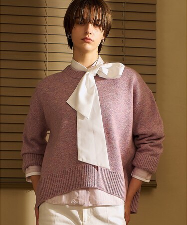 カラーミックスクルーネックニット