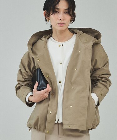 【小顔効果抜群！大人のフードブルゾン】タスランストレッチフードブルゾン