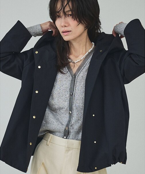 【小顔効果抜群！大人のフードブルゾン】タスランストレッチフードブルゾン