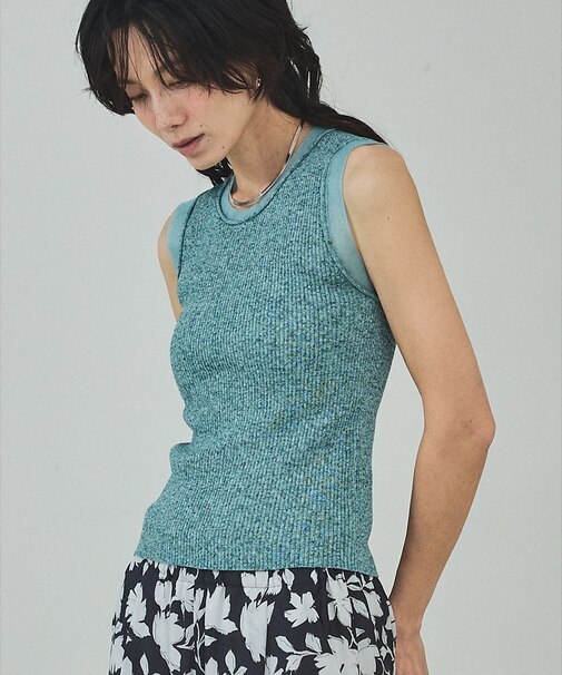 シアーミックスリブノースリーブ