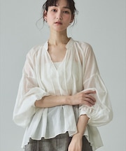 【シルク混で上品】ブライトローンボリュームシアーブラウス