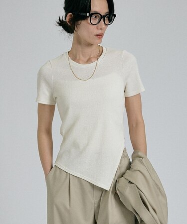 【大人ラメ×スリット】ラメテレコTシャツ