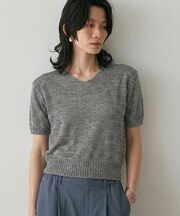 【きれいめ夏ニットはコレ!】カラーポリリネンVネックニット