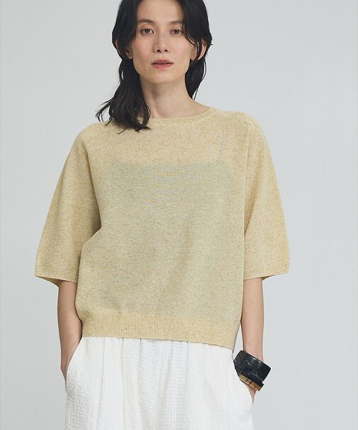 【上品夏ニット】リネンブレンドニットプルオーバー