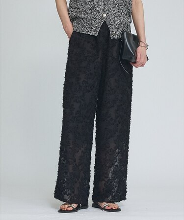 フラワーフリンジジャガードパンツ