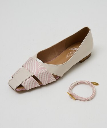 【シルクネクタイ生地使用】グルカモチーフ フラットパンプス