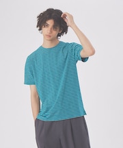 【ノンストレス】COTTON LYCRA 圧着 クルーネック 半袖 ボーダーTシ