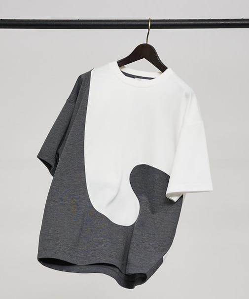 【ウズマキ】アシンメトリー 配色 オーバーサイズ ポンチ Tシャツ