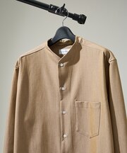 【変形襟】定番/シャンブレーツイル カラーレス シャツ / バンドカラーシャツ