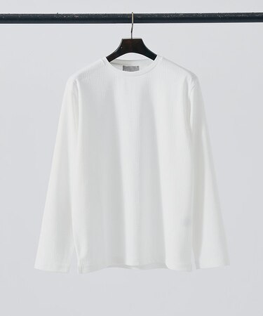 【チェック柄】ジャガード クルーネック 長袖 Tシャツ