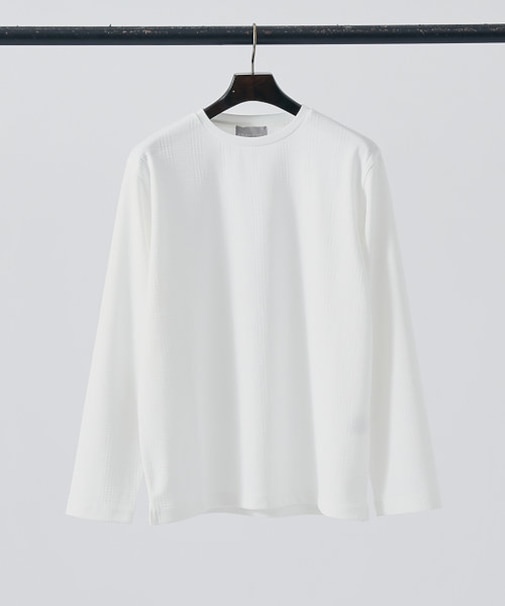 【チェック柄】ジャガード クルーネック 長袖 Tシャツ