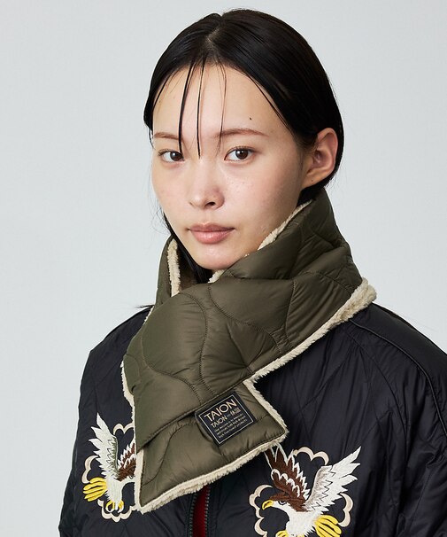 【WEB限定】TAION/タイオン リバーシブル ダウンマフラー-ソフトシェルR