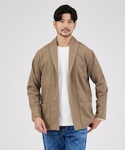 【ボタンレス】千鳥柄フクレガジャガード ショールカラー カーディガン