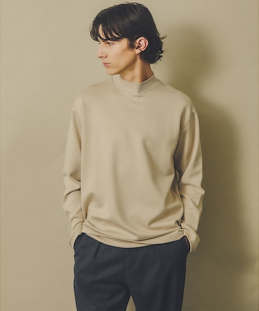 【シルキータッチ】ライトダンボールモックネック ロンT
