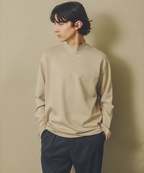 【シルキータッチ】ライトダンボールモックネック ロンT