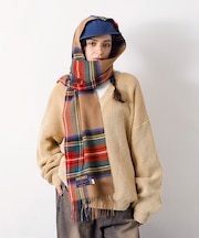 【TWEED MILL/ツイードミル】ラムウールチェック柄ストール/ユニセックス