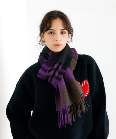 【TWEED MILL/ツイードミル】ラムウールチェック柄ストール/ユニセックス