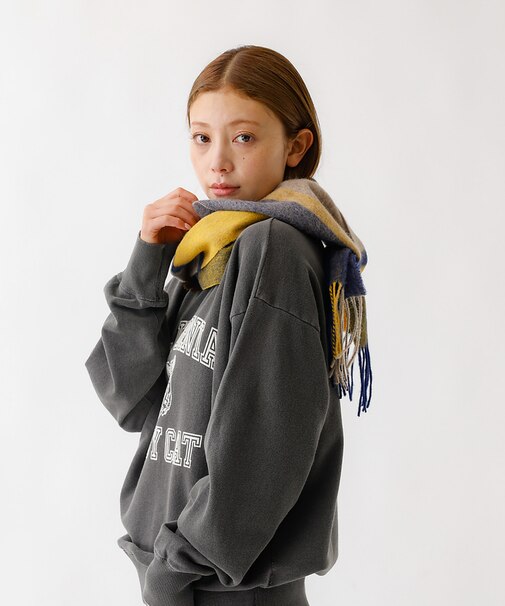 【TWEED MILL/ツイードミル】ラムウールチェック柄ストール/ユニセックス