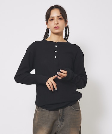 【JEMORGAN/ジェーイーモーガン】ワッフル ヘンリーネック ロングスリーブ