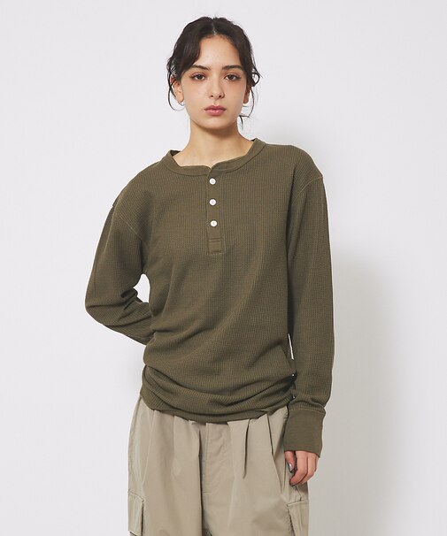 【JEMORGAN/ジェーイーモーガン】ワッフル ヘンリーネック ロングスリーブ