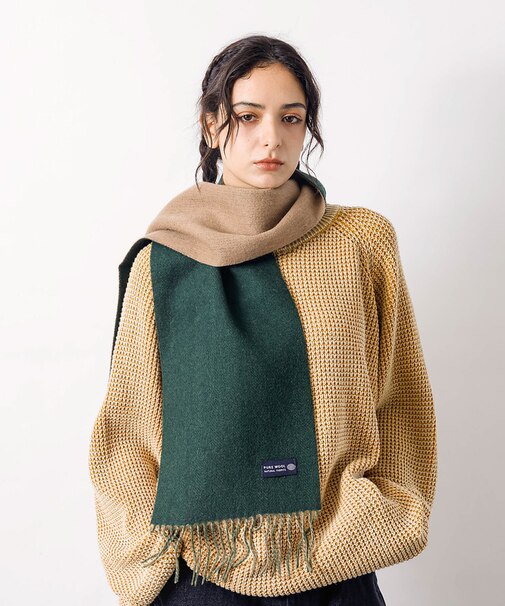 ウール100％　ヘリンボーンマフラー　バイカラー