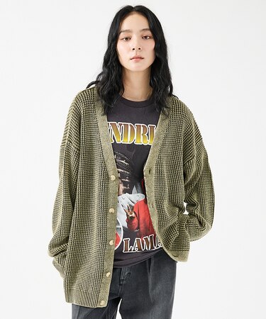 【Revo.レボ】パウダーブリーチ加工ワッフルコットンニットカーディガン/ユニセ